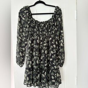 Trixxi Black and Green Leaf Print Skirt